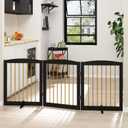 PUPETPO Freestanding Pet Gate for Dogs, Foldable Wooden Dog Gate for House, Indoor Dog Gate for Doorways, Stairs, Step Over Pet Puppy Safety Fence, Support Feet Included,24" Height 3 Panels,Black&Gold