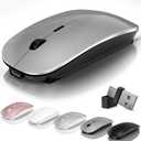Kovess Wireless Bluetooth Mouse for Mac Air MacBook Pro Laptop PC Pad Optical Rechargeable Silent Mouse with Jiggler Mode Dual Mode Switch Bluetooth 5.2/3.0 and 2.4G USBA & USBC Receiver Silvery