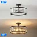 19.7" Modern Crystal Chandeliers Semi Flush Mount Ceiling Light, Black Round Crystal Chandelier Ceiling Lights Fixture for Hallway Bedroom Living Room E12*6