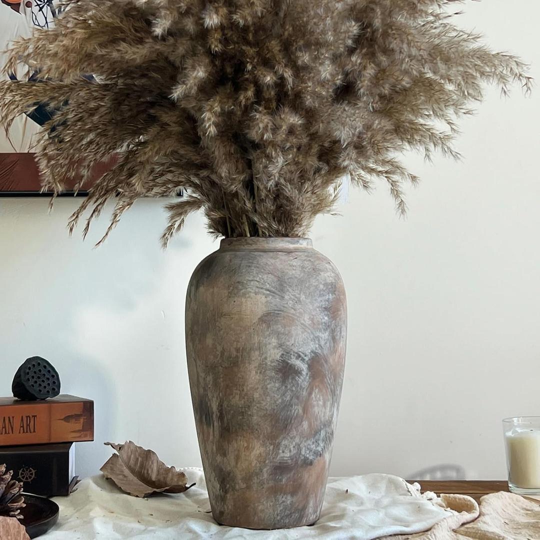 12 Inch Ceramic Rustic Farmhouse Vase, Handmade Pottery Flower Vases for Home Decor, Brown Ceramic Vase for Living Room, Table Centerpieces & Shelf Decor, Wedding Gifts