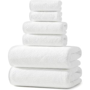 REDKISS Ultra Soft 6 Piece Towel Set, Premium White Towels for Bathroom, Highly Absorbent, Quick Dry, Lightweight Bath Towels Set Collection, Includes 2 Bath Sheets, 2 Hand Towels, 2 Washcloths