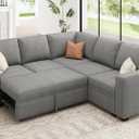 HONBAY Modular Sectional Sleeper Sofa with Pull Out Bed, Chenille L Shaped Couch with Storage Seats, Convertible Sectional Couches for Living Room, Warm Grey