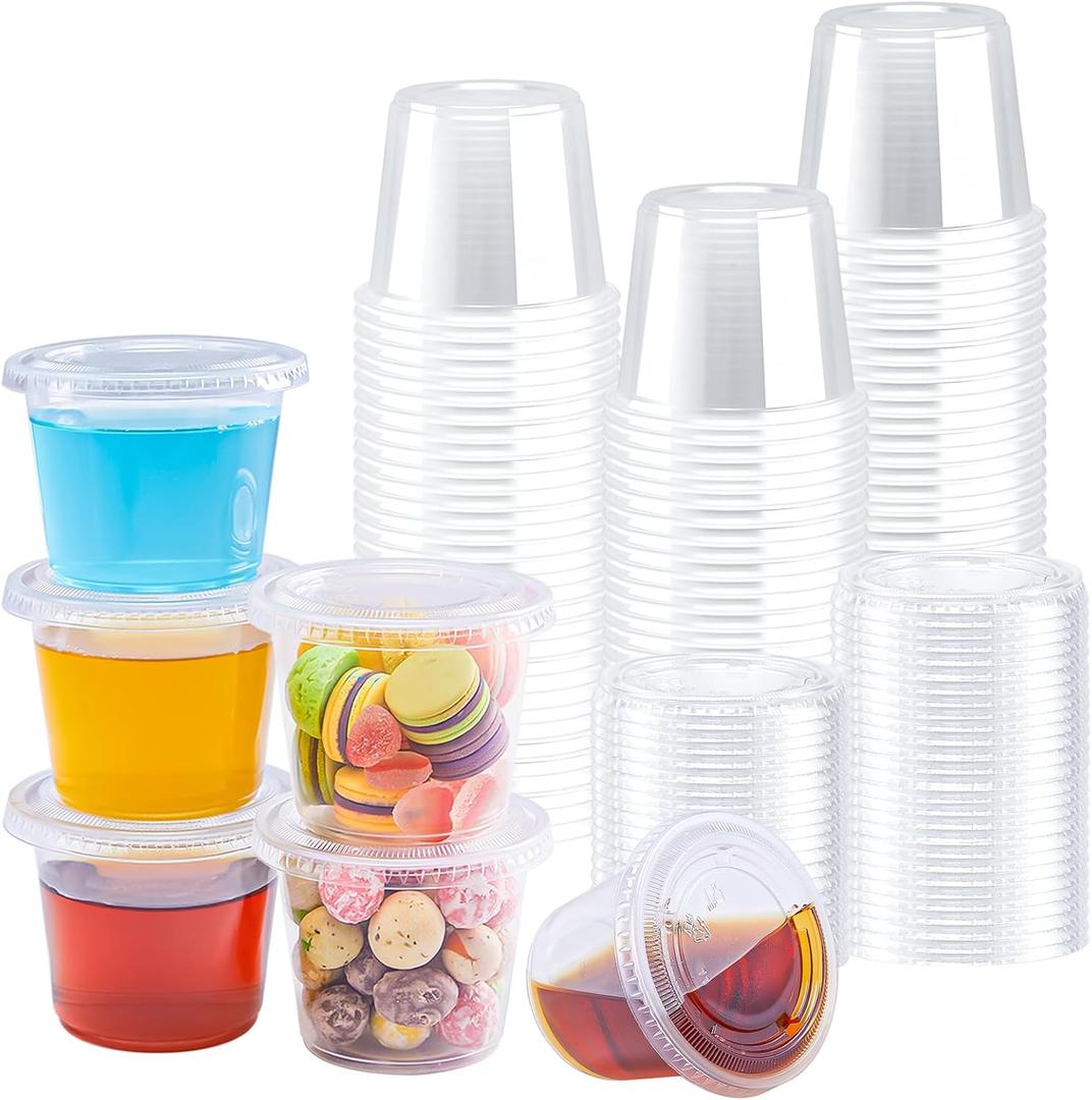 BYSNOW 360 Sets 5.5 oz Plastic Portion Cups with Lids, Small Clear Jello Shot Cup, Disposable Plastic Condiment Containers for Sauce, Salad Dressing, Snacks