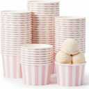 Zopeal 50 Count Light Pink Striped Ice Cream Cups Disposable 9 oz Ice Cream Bowls Paper Race Car Birthday Party Supplies Snack Cups Sundae Picnic Dessert Yogurt Bowls for Food