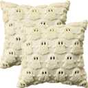 AVOIN colorlife Halloween Ghost Beige Throw Pillow Cover Set of 2, 18 x 18 Inch Soft Plush Faux Fur Jacquard Spooky Cushion Case Decoration for Sofa Couch