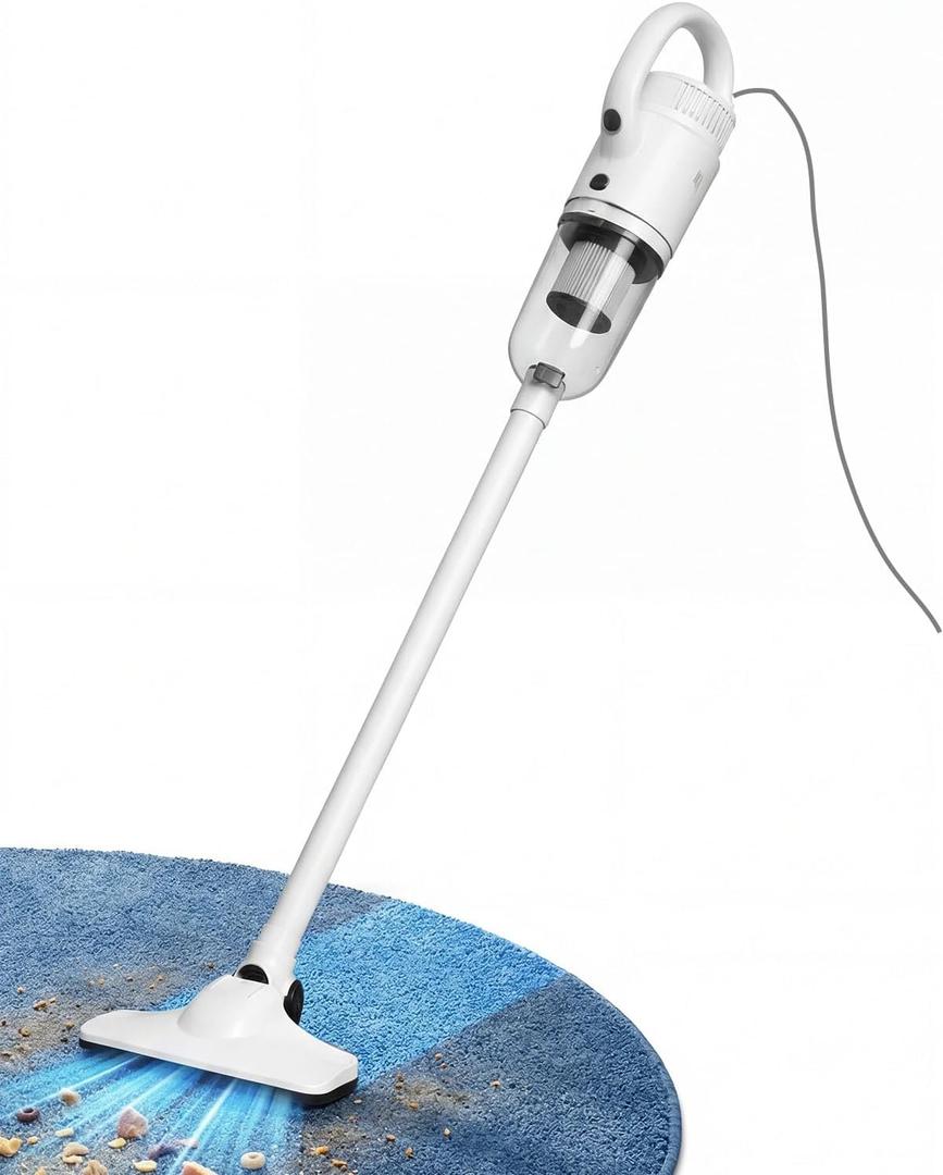 Lightweight Corded Stick Vacuum Cleaner, 2-in-1 Handheld Vacuum with Floor Brush & Crevice Tool, 13 ft Power Cord, HEPA Filter, Ideal for Apartments, Dorm Rooms, and Everyday Home Cleaning-white