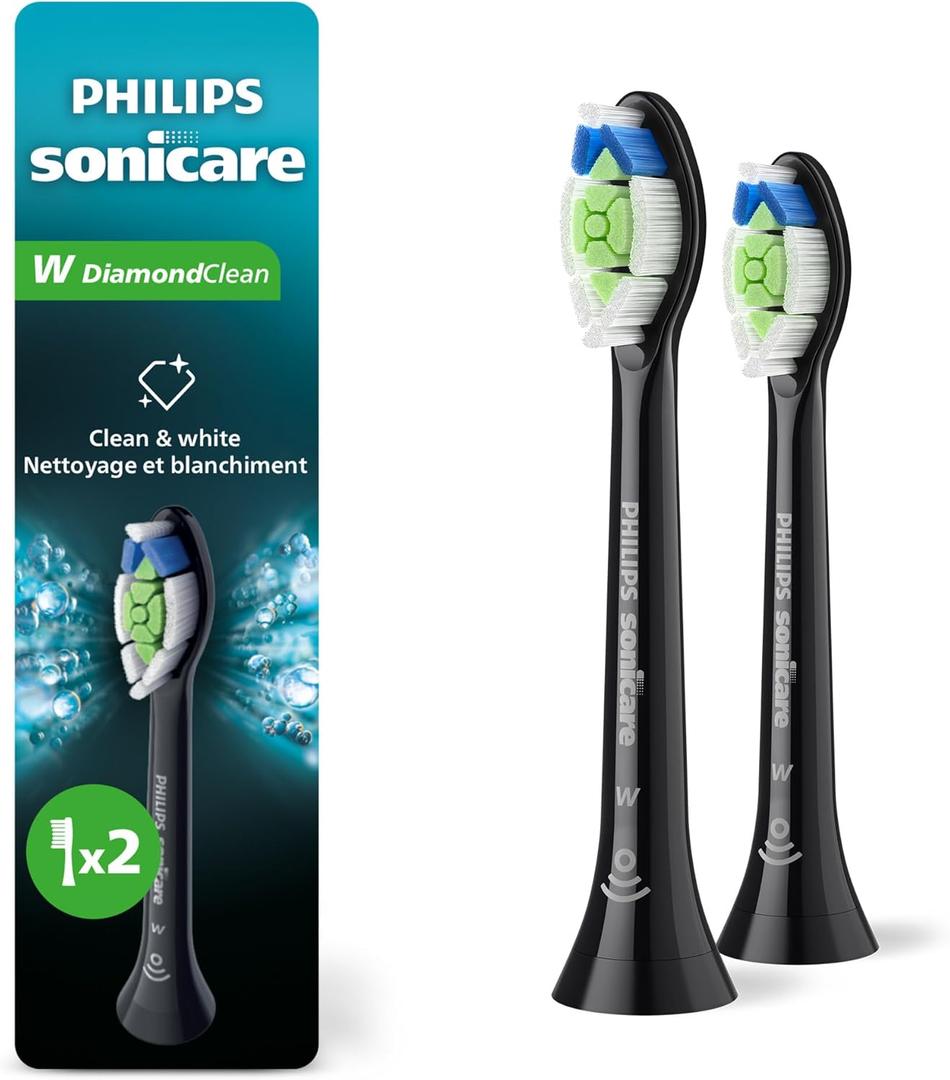 Philips Sonicare W DiamondClean - Genuine Replacement Electric Toothbrush Heads, Black, 2 Pack, HX6062/95