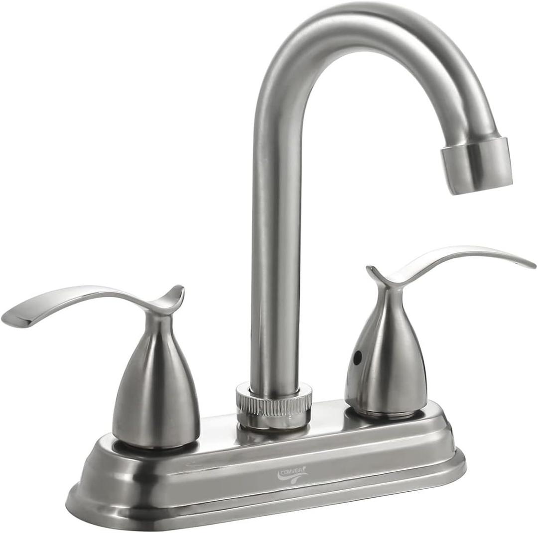 2 Handle Bathroom Faucet,4 Inch Centerset Bathroom Sink Faucet Brass Body,3 Hole Bathroom Faucet Brushed Nickel,Modern Bathroom Basin Faucet with Deck Mounted Lever Handle,CV-40066-S (Brushed Nickel 2)