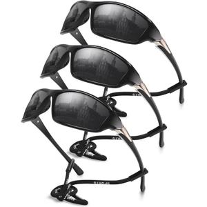 3 Pack Polarized Sports Sunglasses for Men, Mens Sunglasses Wrap Around UV Protection for Cycling Fishing Driving (A04-gray/Gray/Gray)