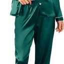 Ekouaer Silk Satin Pajama Set for Womens Button Up Long Sleeve Pjs Sleepwear Soft 2 Piece Loungewear Size M