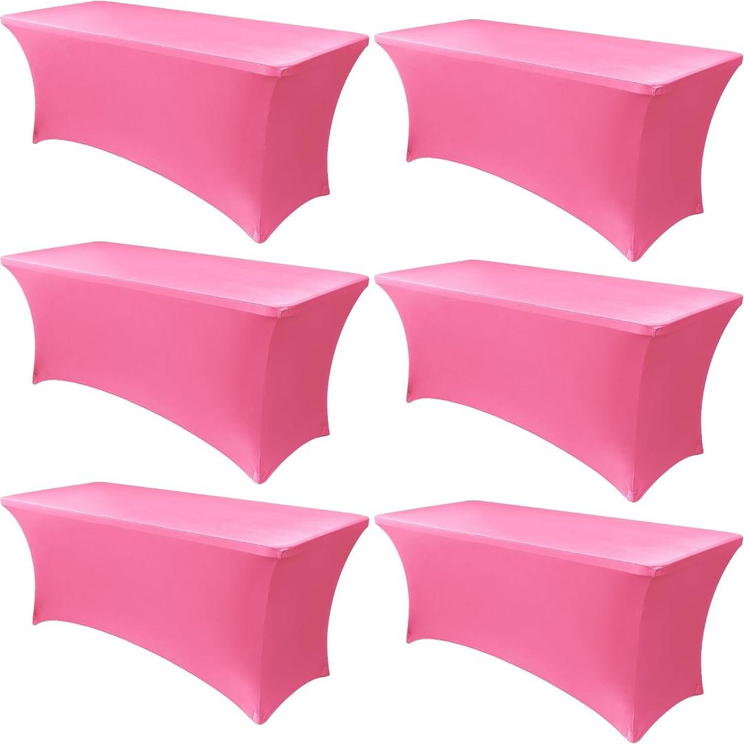 Obstal 6 Pack Stretch Spandex Table Covers for 6 Foot Tables - 6 FT Universal Rectangular Fitted Tablecloth Protector for Wedding, Banquet, Party, 72 Length x 30 Width x 30 Height Inches, Dark Pink