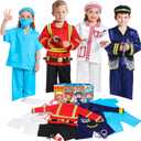 DISHIO Dress Up Clothes for Kids Pretend Role Play Costumes Trunk Toddlers Dress Up Costumes with Fireman Police Doctor Chef Kids Costume Dress Up for Boys Girls Birthday Party Age 3 to 6 (S)
