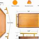 Bamboo Serving Tray with Gold Handles - Large Wood Serving Tray for Breakfast in Bed, Coffee Table, Dinner & bar - Decorative Bed Table Tray for Kitchen or Bedroom14" x 9.5" x 2"