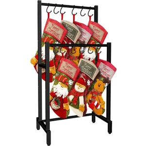 LUBORN Christmas Stocking Holder Stand for Floor, 2 Tier Christmas Stocking Hanger Rack with 12 Hooks, Iron Metal Holiday Decor Stockings Holders 20.5L x 46 H x 11.8 W (Stockings Not Included)