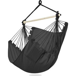 PNAEUT Hammock Chair Hanging Rope Swing for Outside Indoor for Bedroom, Outdoor, Patio (Night Gray)