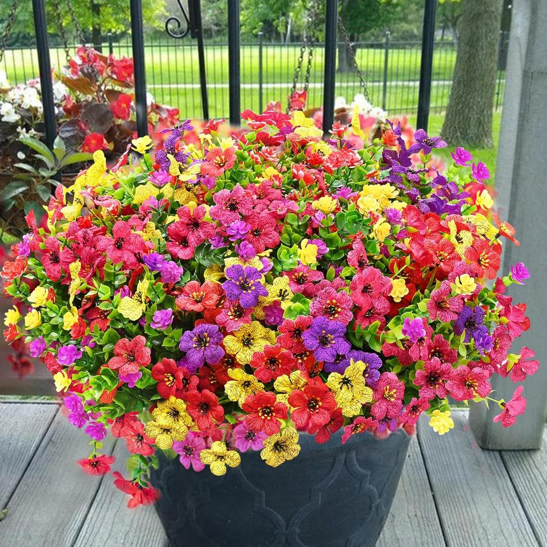Yastouay Artificial Flowers for Outdoors, 36 Bundles Artificial Flowers for Decoration UV Resistant, Realistic Artificial Plants & Flowers Fake Flowers for Front Porch Window Box Outdoor Spring Decor (Purple+fuchsia+red+yellow)