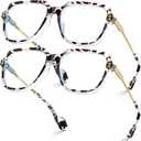 VISOONE 2 Pack Oversized Blue Light Blocking Glasses with Chic Square TR90 Frame and Metal Temple for Women Men REMY