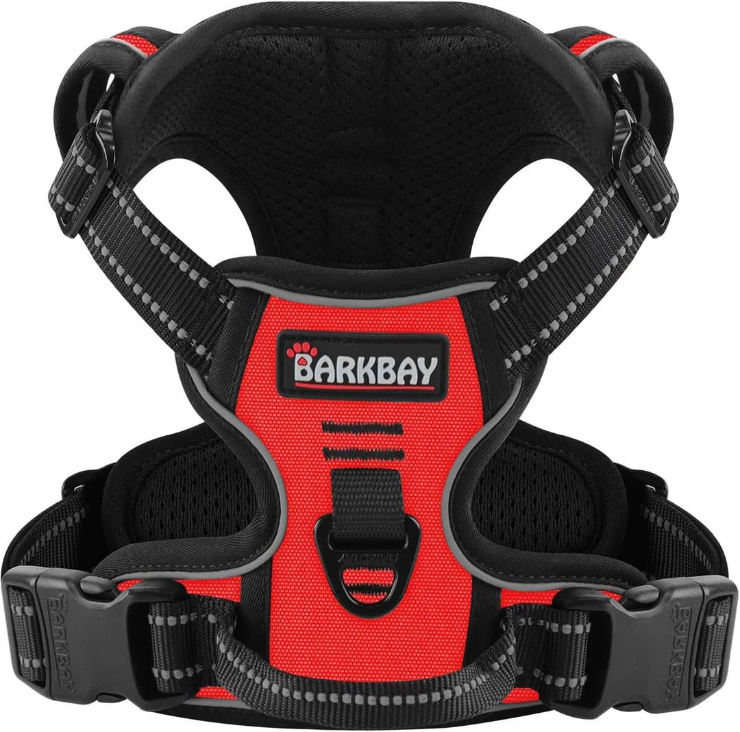 BARKBAY Dog Harness No Pull for Large Dogs - Adjustable, Reflective, Comfortable, No Choke, Heavy-Duty - Perfect for Outdoor Training, Walking, and Hiking - Strong & Durable - L & Red