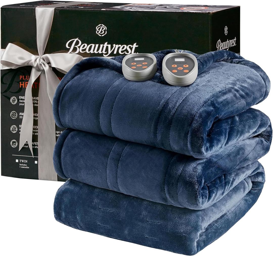 Beautyrest Heated Blanket, Electric Blanket, Soft, Warm, Reversible Plush - Sherpa Heating Blanket with 20 Heat Settings, 1-10 hrs Timer Auto Shut Off, Machine Washable, King (90 inx100 in), Indigo
