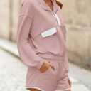 Fisoew Womens 2 Piece Sets Sweatsuits Casual Half Button Color Block Sweatshirts Running Shorts Tracksuits Fall Outfits, XXL, Pink