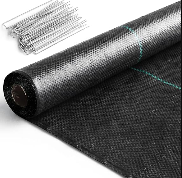 MAXPACE 16 inches x 52.5 Feet Weed Barrier Landscape Fabric Heavy Duty Weed Blocker Gardening Ground Cover Mat Weed Control Garden Woven Geotextile Cloth 3.2oz Landscaping Fabric with 20 U-Shaped Pegs
