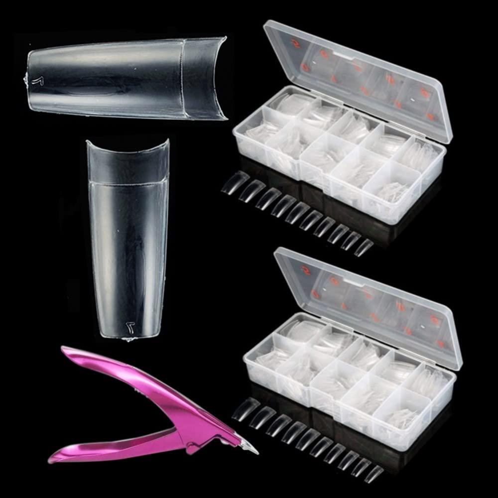 1000pcs Clear French False Nails Tips Press on Fake Nails Half Cover Acrylic Nails Artificial Nails Extension 10 Sizes for Nail Salons and DIY Nail Art(2x500pcs)