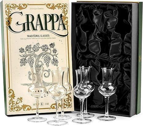 Crystal Grappa and Cordial Glasses | Set of 4 | Small 3 oz Long Stemmed Spirit Glassware for Liqueur, After Dinner Drink, Aperitif, Digestive | Italian Tulip Shaped Liquor Stemware for Nosing, Sipping