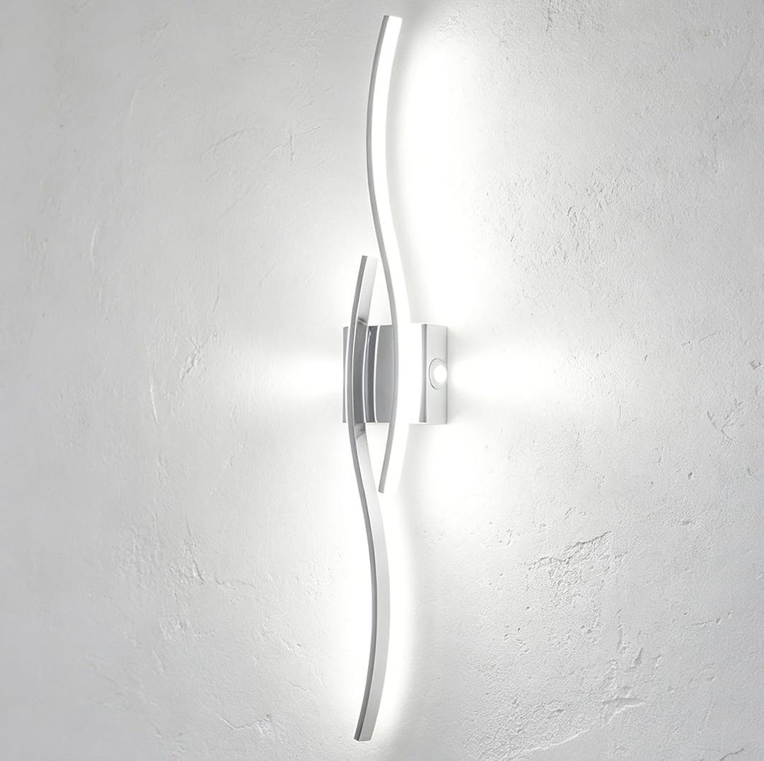 Modern Led Wall Sconces, 32inch Bathroom Mirror Vanity Light, 28W 6000K Wall Light Fixtures Stair Lights, Indoor Wall Decor Bedside Wall Lamp for Bedroom Living Room Hallway Hotel - Silver