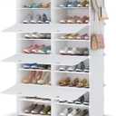 HOMIDEC Shoe Rack, 8 Tier Shoe Storage Cabinet 32 Pair Plastic Shoe Shelves Organizer for Closet Hallway Bedroom Entryway | 32 Pair, Shoe Shelves, Organizer, for Closet, White, 2 by 8