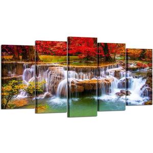 KREATIVE ARTS Canvas Print for Living Room Decoration Stretched 5 Panels Green Dreamlike Waterfall Painting Wall Art Picture Print on Canvas- High Definition Modern Home Decor