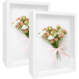 2 Pack Shadow Box Frame 11"x 14" Wood Deep Shadow Boxes Display Cases, Dried Flowers, Photos, Handicrafts Picture Frames for Wall Hanging Tabletop (White, 11"x 14")