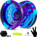 YOYOSTUDIO F25 Finger Spin Yoyo Professional Responsive Yoyo for Kids 8-12 and Beginner, Unresponsive Yoyos for Adults with Yoyos Accessory Kit, 10 Yo-Yo Strings, Case & Glove - Black Blue Purple