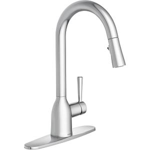 Moen Adler Chrome One-Handle High Arc Kitchen Sink Faucet with Power Clean, Modern Kitchen Faucet with Pull Down Sprayer, 87233
