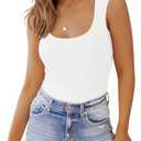 PINKMSTYLE Womens Basic Fitted Square Neck Tank Tops Double Lined Summer Tops Cute Sleeveless Shirt, White, S