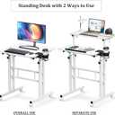 Enayplon Small Standing Desk with Wheels, Mobile Stand Up Desk, Portable Standing Table on Wheels for Walking Pad, Rolling Computer Desk Adjustable Height, Tall Table