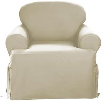 SureFit Duck Solid T-Cushion Chair Cover, Relaxed Fit, 100 Percent Cotton, Machine Washable, 1 Count (Pack of 1), Natural