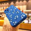Compatible with iPhone 13 Phone Case, Fashion Flower Pattern Design Girls Women Liquid Silicone Cover, Slim Shockproof and Scratch-Resistant Soft Case for iPhone 13- Blue