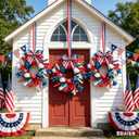 6 Pcs Small 4th of July Hanging Wreaths for Cabinets with Red White Blue Tulips Blooms Artificial Mini Independence Day Mini Candle Ring Wreath for Memorial Day Front Door Window Porch Wall Decor