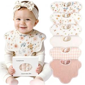 CandyHome Muslin Bibs for Baby Girl Boy 6 Pack, 100% Cotton Extra Soft Absorbent Bandana Baby Bibs for Drooling and Teething Toddler Baby Girl Newborn Essentials Gifts