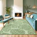 Sage Green Monstera Area Rug 6x9, High-Low Plush Pile Washable Rugs for Living Room Bedroom, Tropical Non Slip Nursery Carpet Soft Indoor Shag Rugs for Dining Room Green, 6' x 9' (Rectangular)