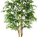 Warmplants Artificial Ficus Tree, 7ft Silk Fake Ficus Leaves Plant with Basket, Indoor Outdoor Faux Green Tree for Home Garden Office House Livingroom Dcor