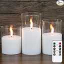 GenSwin Flameless Candles with Remote Timer, Clear LED Battery Operated Candles with Flickering Flame, Glass and Real Wax Pillar Candle Holiday Home Decor(Set of 3, D3”x4”5”6”)