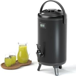 12L/3.2Gal Insulated Beverage Dispenser, Thermal Hot and Cold Beverage Drink Dispenser for Hot Tea, Coffee, Cold Milk, Water, Juice, Stainless Steel Dispenser, LCD Temperature Display