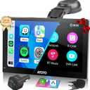 Wireless Portable CarPlay Screen & Android Auto, ATOTOEXCEL Portbale Car stereo, 7 inch QLED HD Touchscreen Auto-Dimmer Glare-Suppress, Car Radio Bluetooth Navigator, MirrorLink, AUX/FM