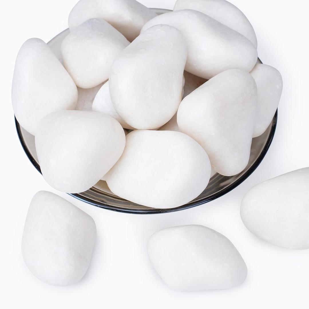 Pulovin 40 lbs White Rocks for Landscaping, 2-3 Inch Large White Rocks for Plants, Decorative Polished Stones for Garden, Walkways, Yard, Plants Pots, Vases, Crafts