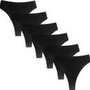 Amwounu High Waisted Thongs For Women Comfortable Breathable Athletics Underwear High Rise Cotton Panties, Size S, Black, Pack of 6