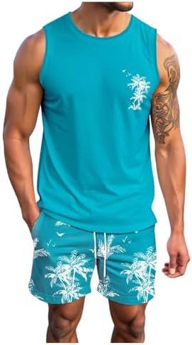 SOLY HUX Men's Short Sets 2 Piece Outfits Summer Tropical Print Tank Tops and Drawstring Shorts Sets, Large