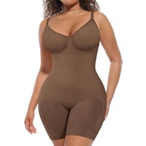 FeelinGirl Shapewear Tummy Control Seamless Bodysuit Hip Enhancer Body Shaper for Women (Brown) 5XL
