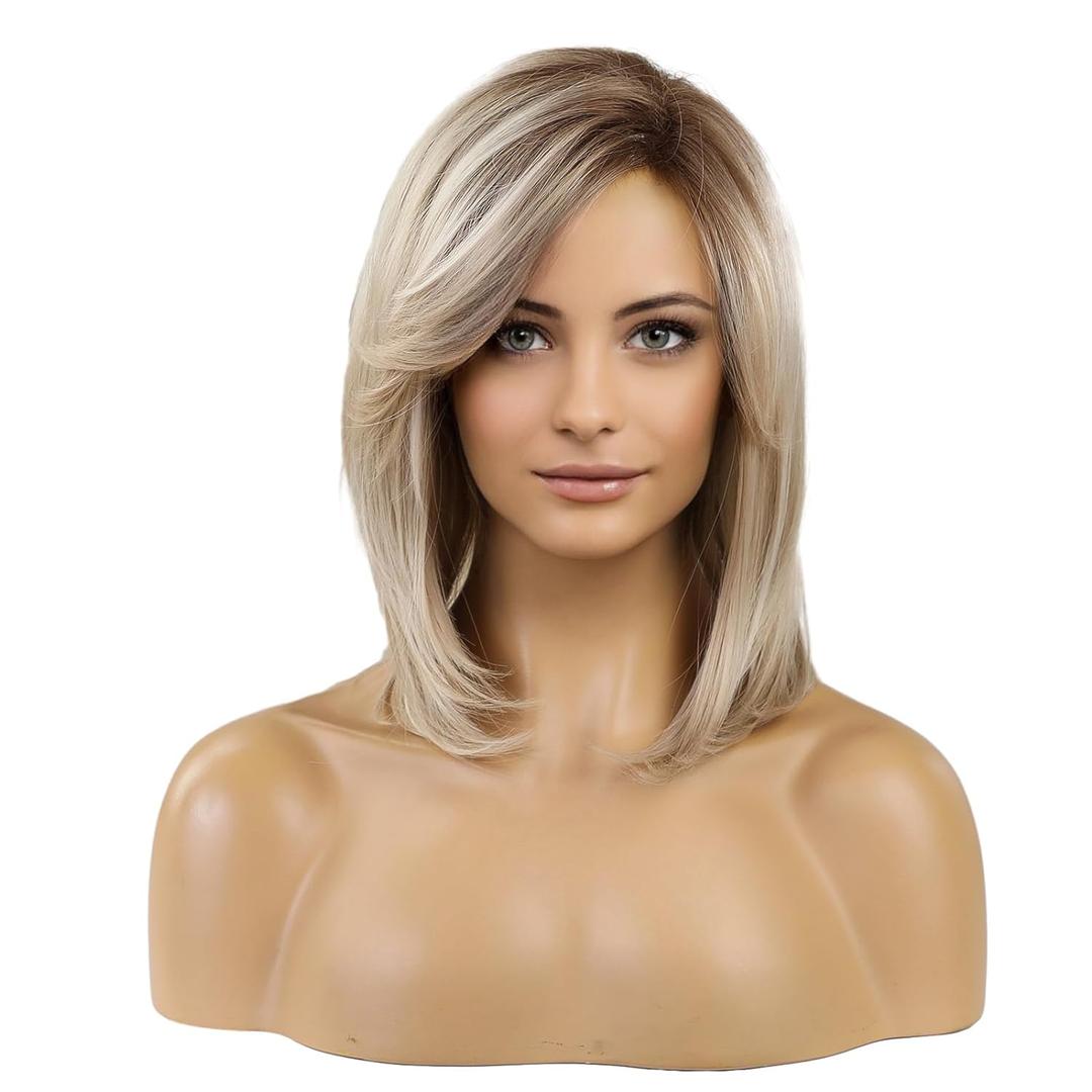 HAIRCUBE Shoulder Length Bob Wigs for Women Side Parting (Blonde)
