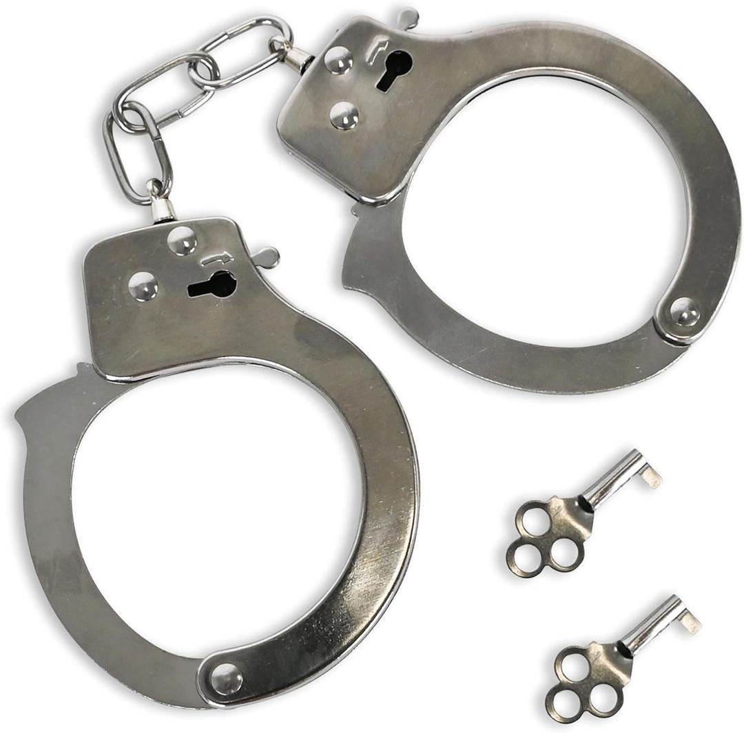 Deluxe Toy Cuffs with Key, Handcuffs Role Play Toys, Cowboy Sheriff Police Costume for Kids, Two Keys with Safety Release
